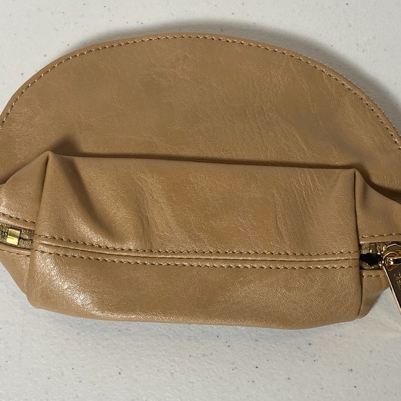 Amore Pacific Leather Cosmetic Bag, Light Brown, 8" x 5", New - Picture 3 of 11